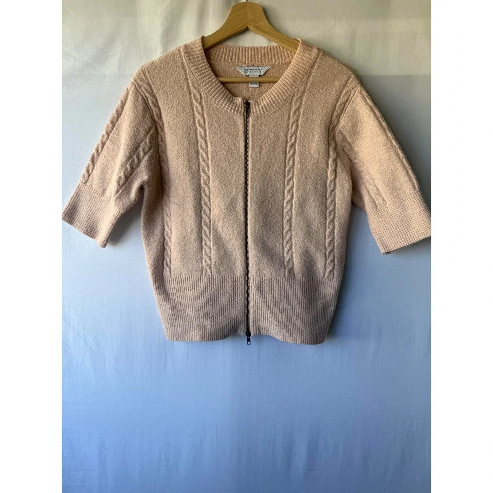 Modern Supply by Sanctuary Peach‎ Cable Knit Zip Front Short Sleeve Sweater S